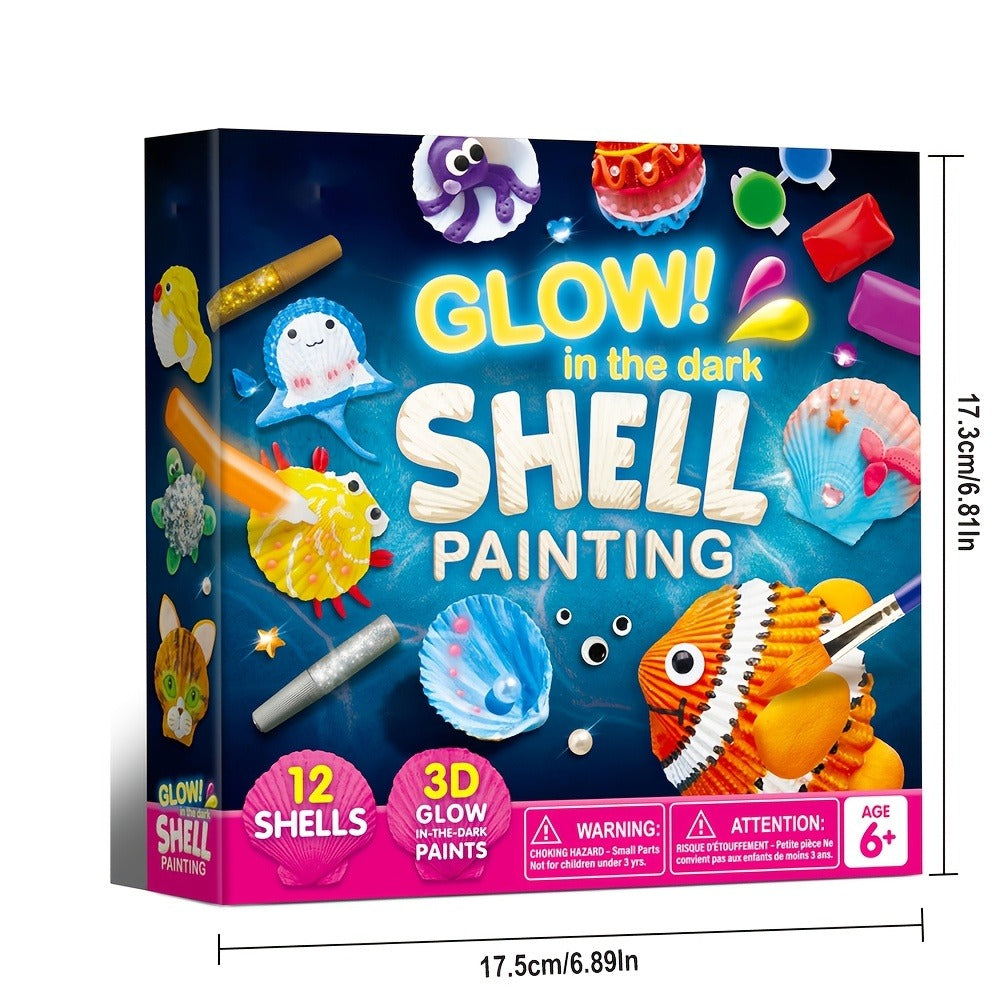 Seashell Painting Craft Kit with 12 Shell Forms, Glow-Labeled Paints, Brushes, Gems and Stickers — image 2