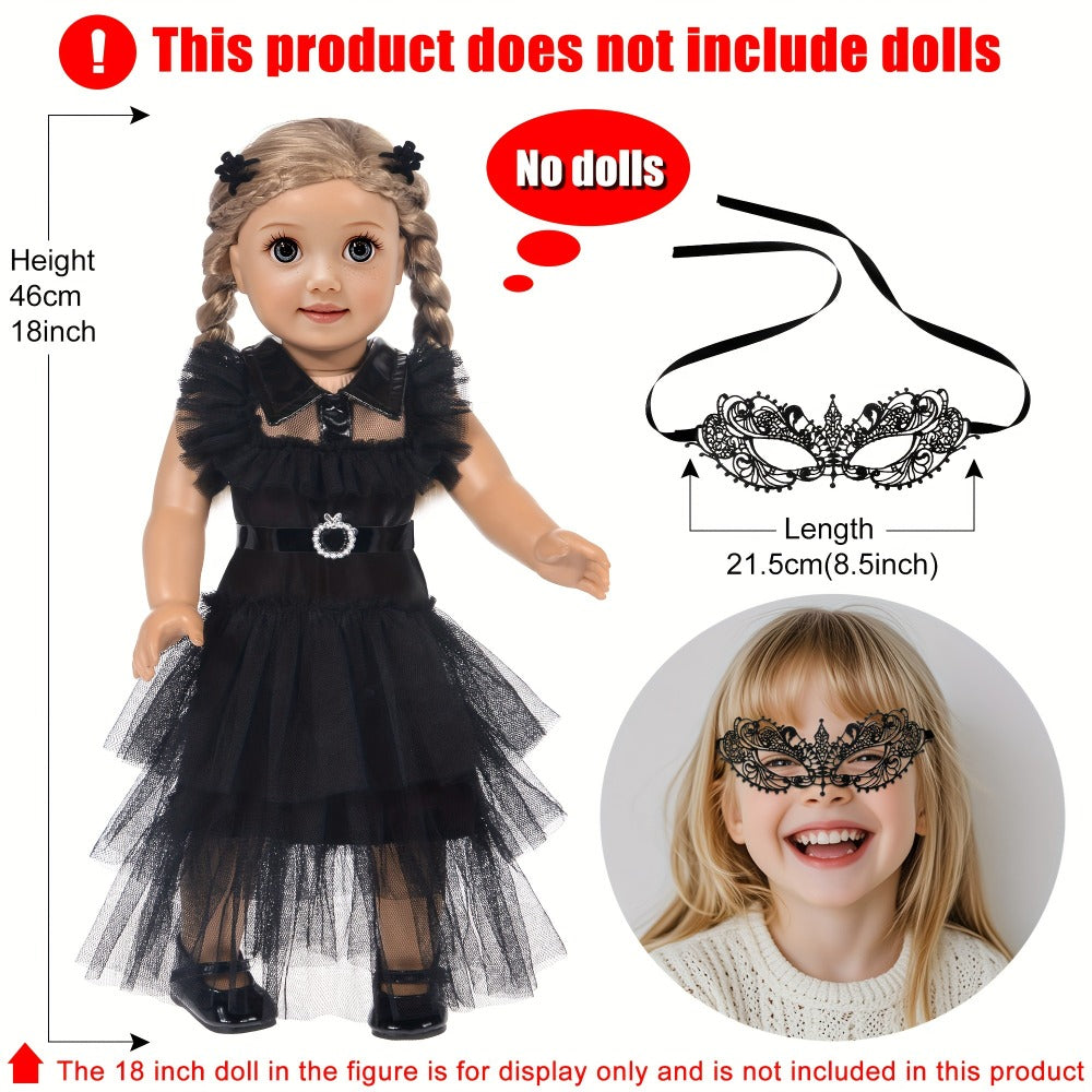 18 Inch Doll Halloween Costume Black Tulle Cake Dress with Black Bow Hair Clip with the Listed Color, Size or Set Options for