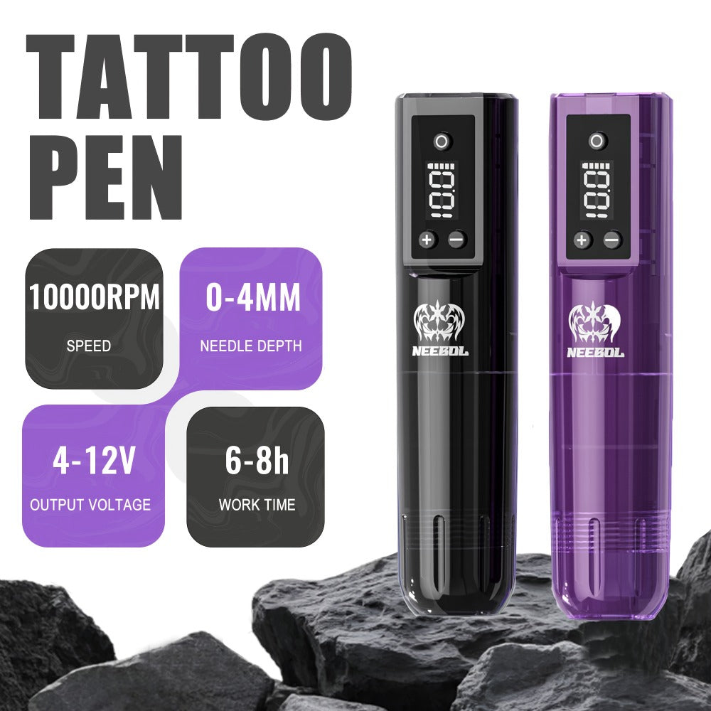 Tattoo Machine Kit Neebol Wireless Pen with Screen Display, 10 Cartridges, 7 Inks and Four Color or Pro Options — image 10