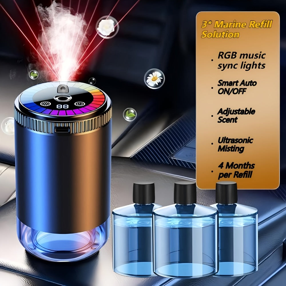 Car Aromatherapy Diffuser with Dynamic Light Show & Starry Sky Mode – Adjustable Scent Intensity, USB Rechargeable, Eliminate
