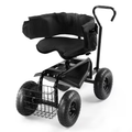 Rolling Garden Seat Cart, Backrest, Cushion, Telescopic Handle & Storage Basket, Steel Frame — image 2