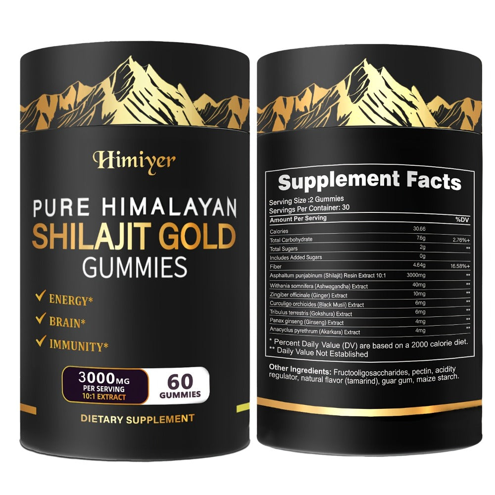 Herbal Supplement with Himiyer Label, Shilajit Gold Gummies 3000mg per Serving, 60 Gummies, One or Three Pieces — image 2