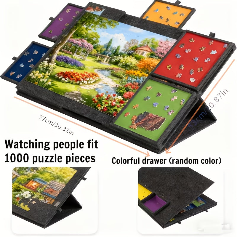 Dark-Gray Tilting Puzzle Board with Six Colored Drawers, Folding Stand and 1000-Piece Label — image 10