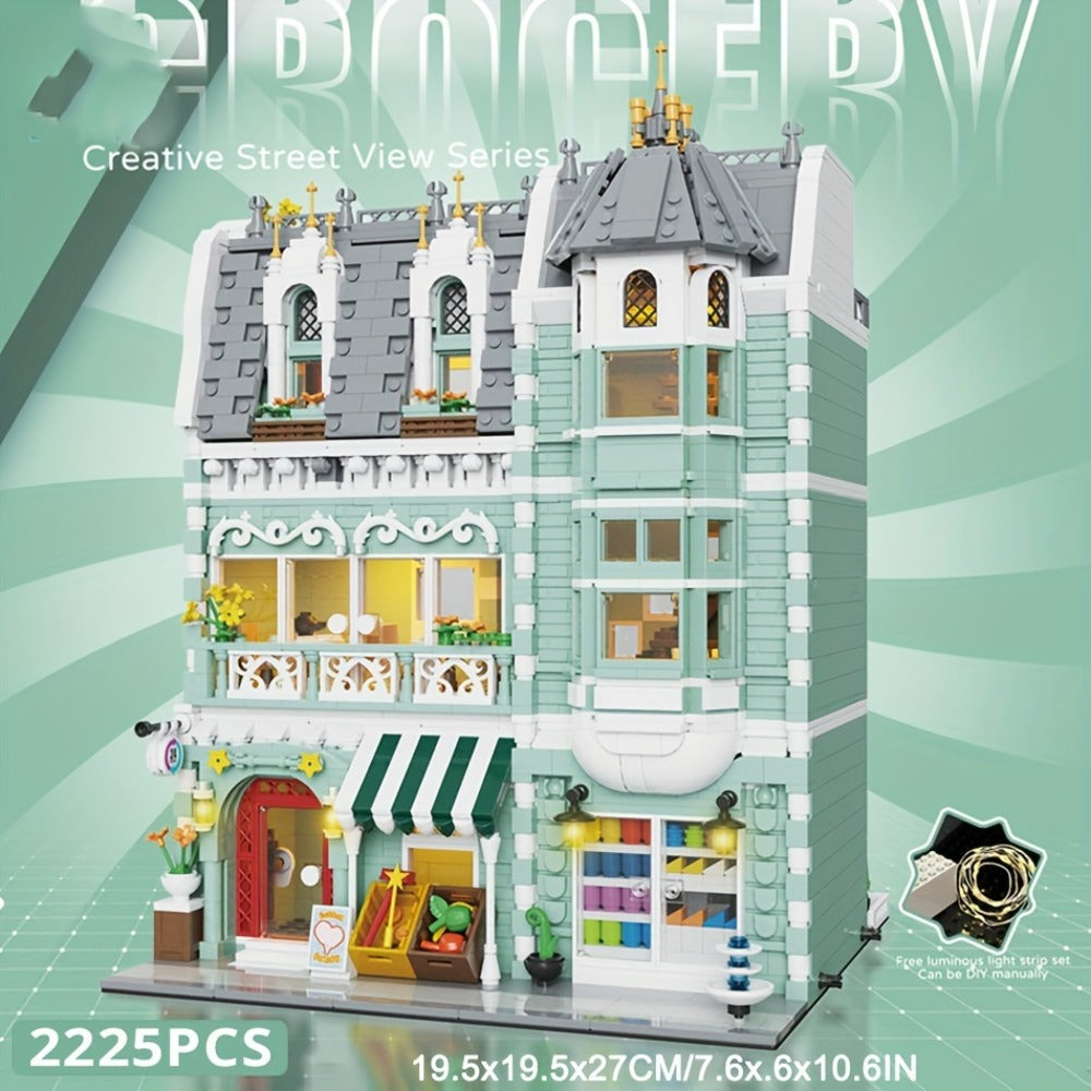 Modular City Building Blocks Set – European Architecture Grocery Store & Market Street, 3-Level Mini Brick Model Kit for Adul
