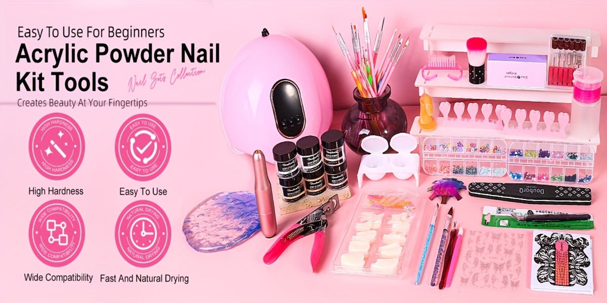 Complete Acrylic Nail Kit with Drill & UV LED Light, Colored Acrylic Powders & All Tools Included — image 11