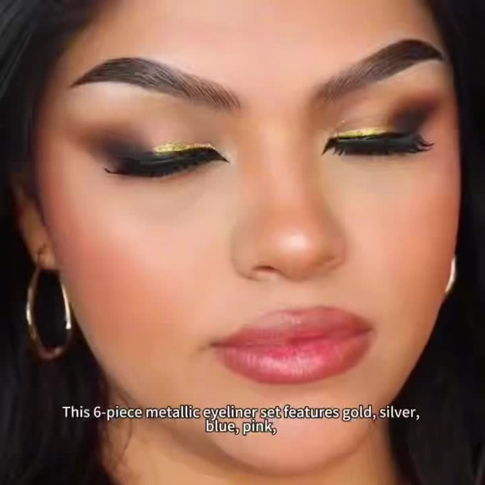 Colored Eyeliner Pencil Set with Six Shades in Blue, Purple, Green, Pink, Black and Gold-Tone Looks — image 13