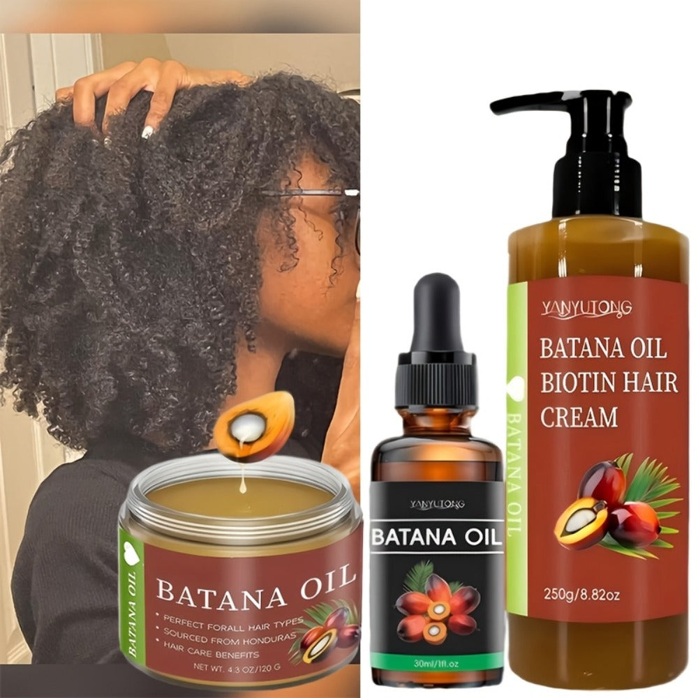 Three-Piece Batana Oil and Biotin Hair Care Set with Pump Cream, Dropper Bottle and Balm Formats — image 6