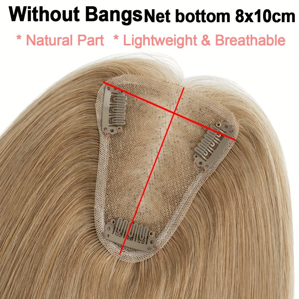 Hair Topper Human Hair Clip In Lace Base 8x10cm Curtain Bangs Thinning Hair Coverage 6-14 Inch | Highlight Blonde #27 #613 #1