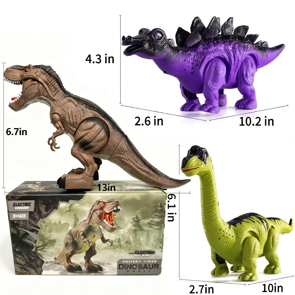 Interactive Dinosaur Toy Set 3 Pack with Walking, Roaring Sound & Lights, Electric T-Rex, Stegosaurus & Brachiosaurus — image