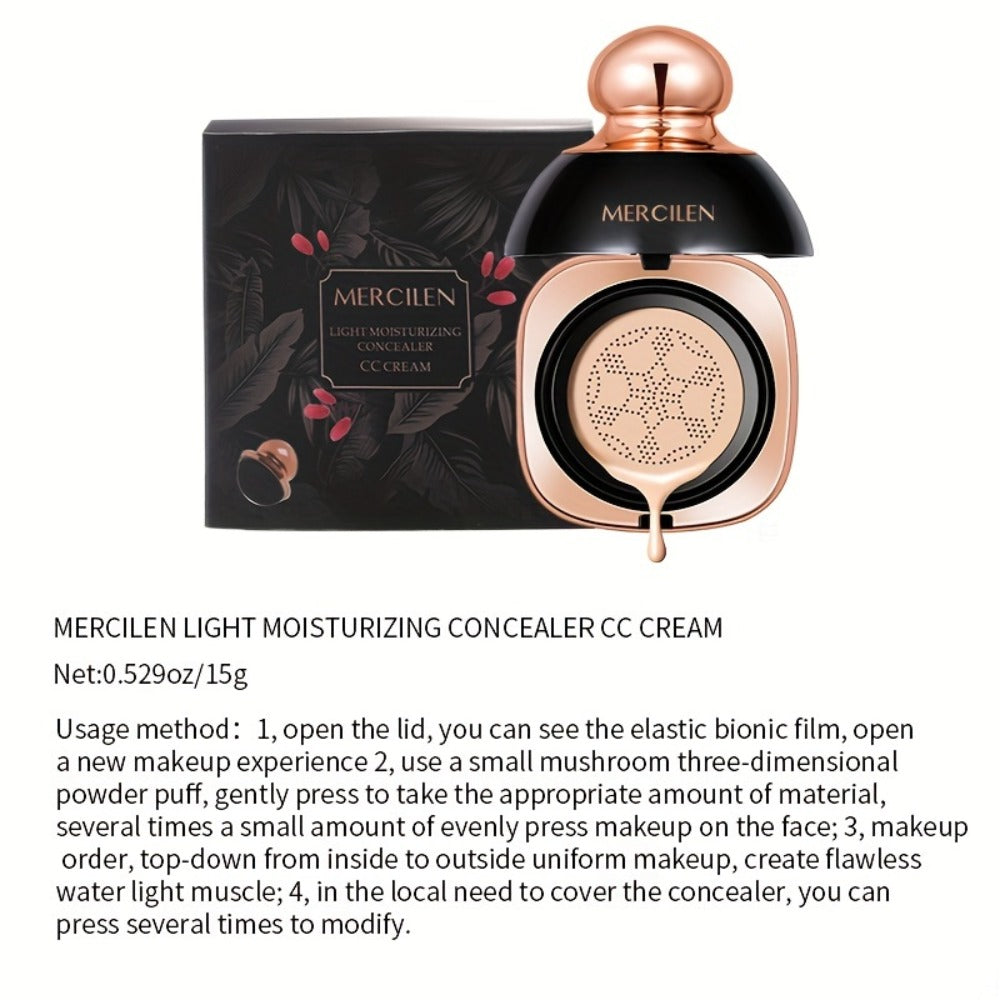 Air Cushion CC Cream Concealer Foundation MERCILEN Buildable Coverage Natural Dewy Finish, for Makeup, Travel and Everyday Va