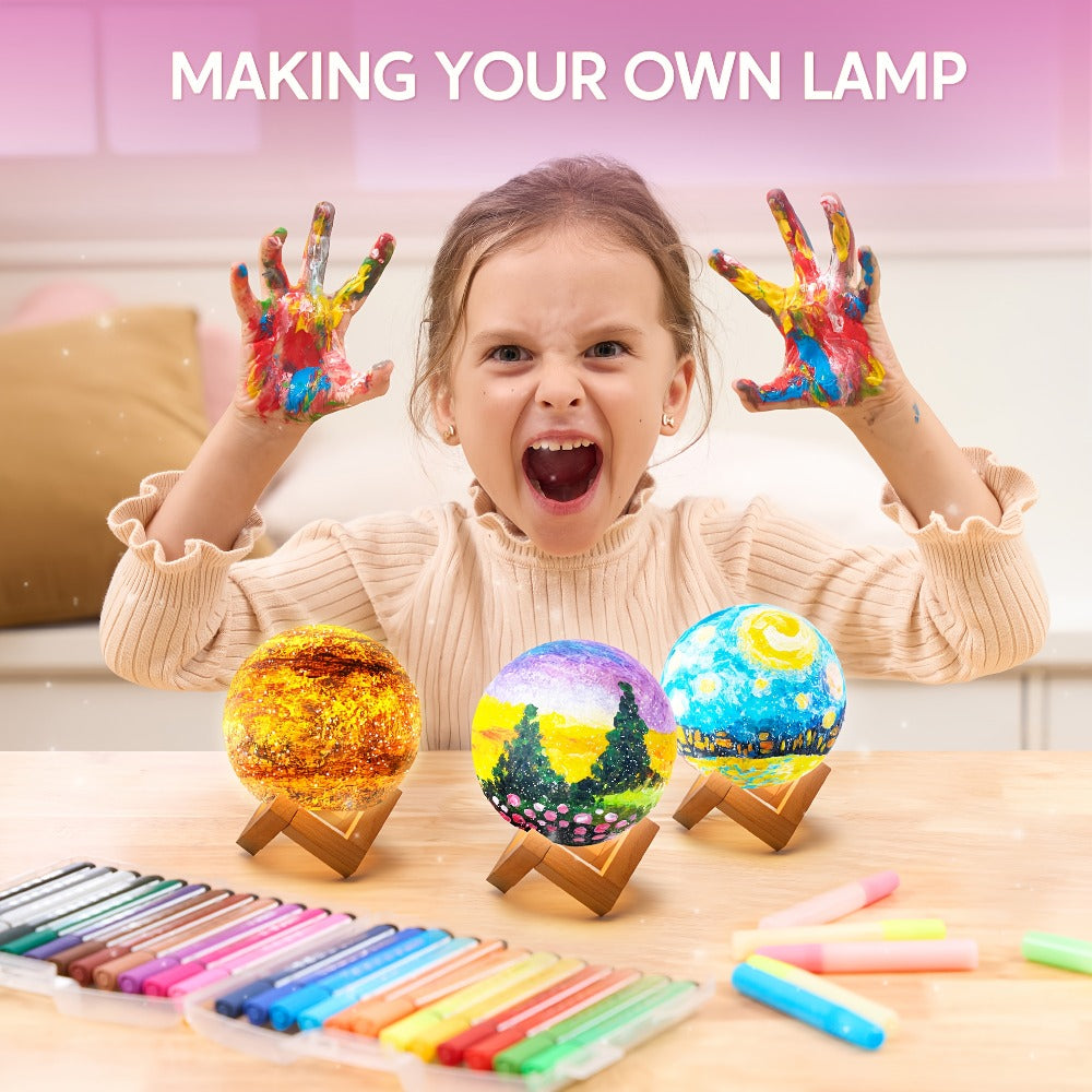 Paint-Your-Own Moon Lamp Craft Kit with 12 Colors, Four Metallic Paints, Two Brushes and Wooden Stand — image 4