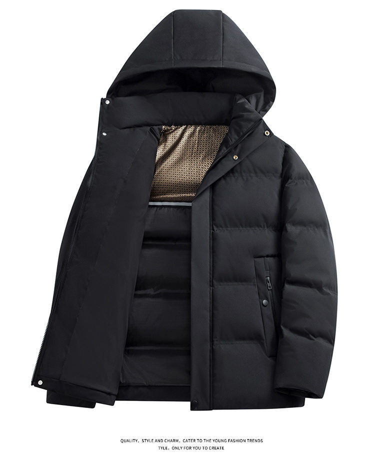 Mens Padded Cotton Coat With Fleece-Lined Detachable Hood