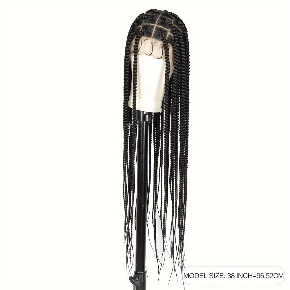 Extra-Long Natural Black Braided Wig with Full Lace Cap and 40-Inch Straight Box Braids for Styling — image 6