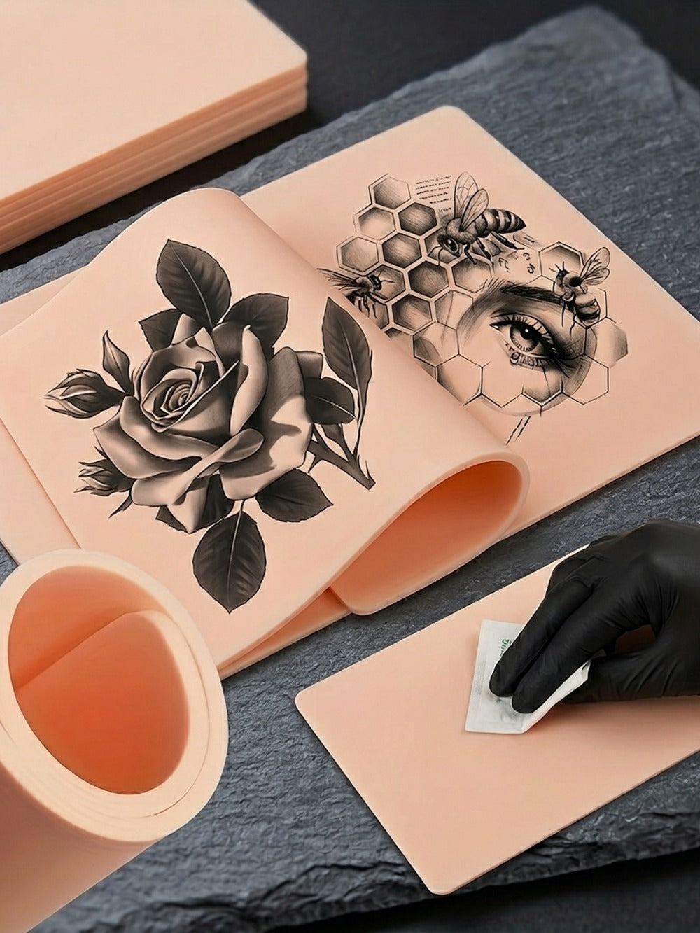 Tattoo Practice Skin Silicone Double-Sided – Flexible Fake Skin 1mm, Realistic Curvature for Tattoo Artists, Beginners — imag