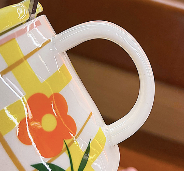 Ceramic Cups With Lid And Spoon For Lovers High Appearance Level Mugs