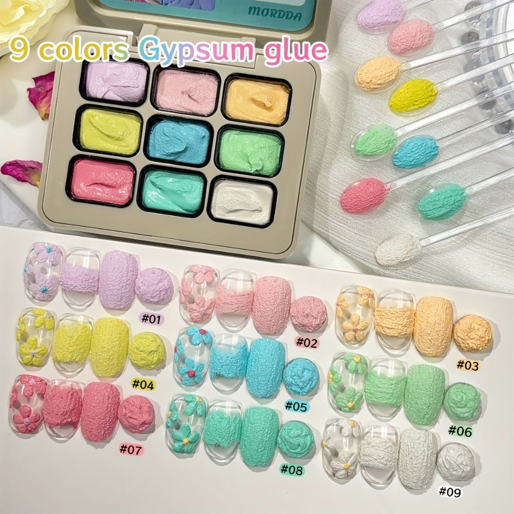 Plaster Texture Nail Art Gel Nine-Color Pastel Palette in a Compact Metal Case for Raised Sculpted Designs — image 8