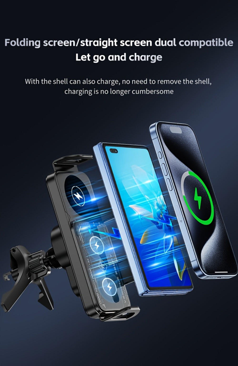 Dual-Coil Wireless Charging Car Mount with 15W Label, Fold-Screen Support and Three Configurations — image 17