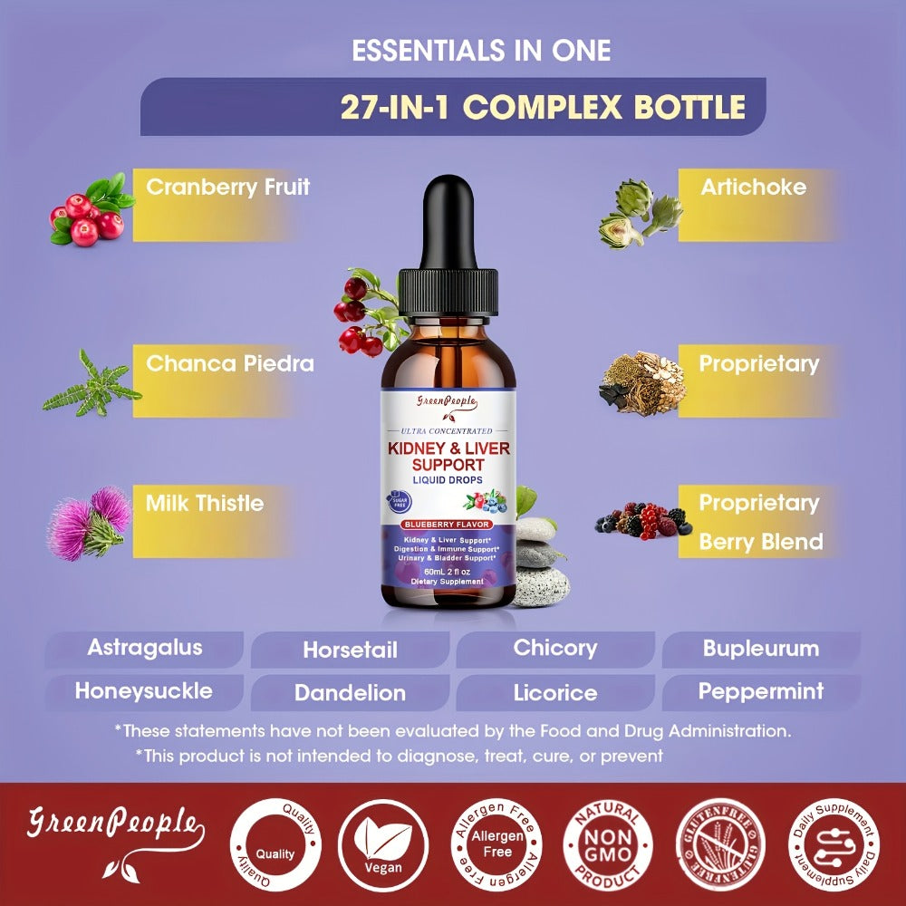 Milk Thistle Liver & Kidney Support Liquid Supplement 27-in-1 Vegan Herbal Formula, Alcohol-Free Fast-Absorbing Detox — image
