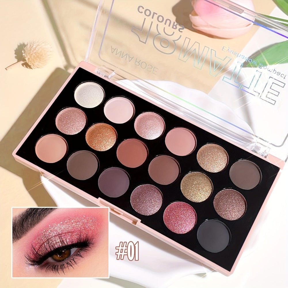 Eyeshadow Palette ANNA ROSE 18-Shade Compact with Pink-Brown Color Themes and Matte-Shimmer Finish Mix — image 12