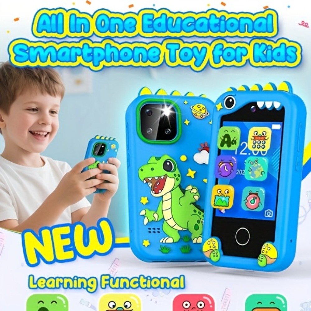Kids Toy Mobile Phone with Dual Cameras, Touchscreen & MP3 Player, Educational Toy with Games, Alarm Clock & USB Charging — i