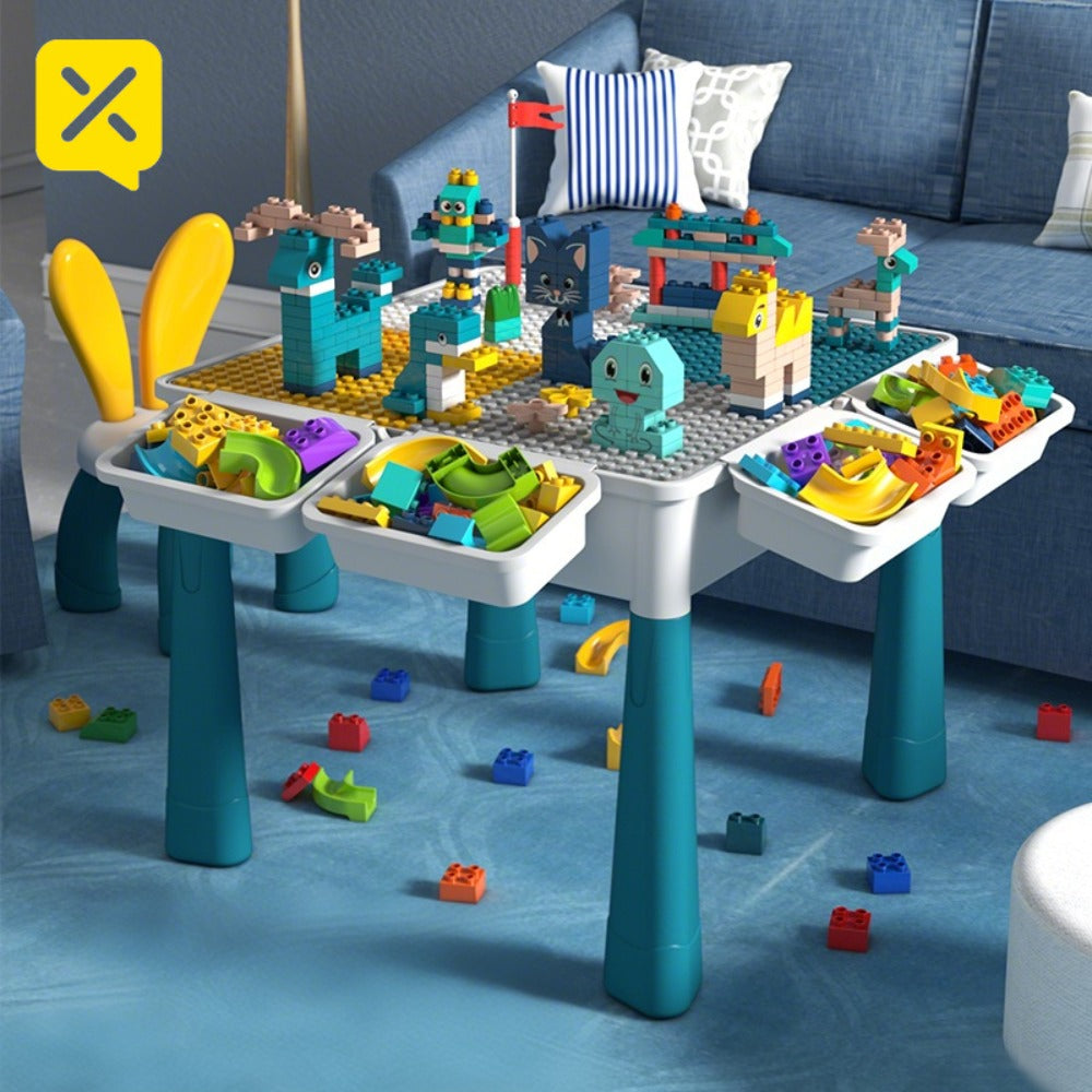 Kids Activity Table Building Blocks LEGO Compatible Play Table for Toddlers, Durable ABS Plastic Space-Saving Corner Design —