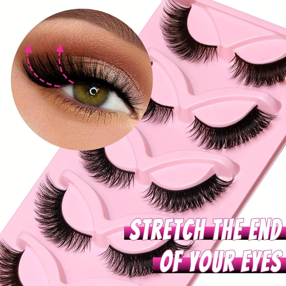 Wispy Cat-Eye False Eyelashes, 30-Piece Pack with Clear Bands in Stacked Pink Storage Trays — image 5