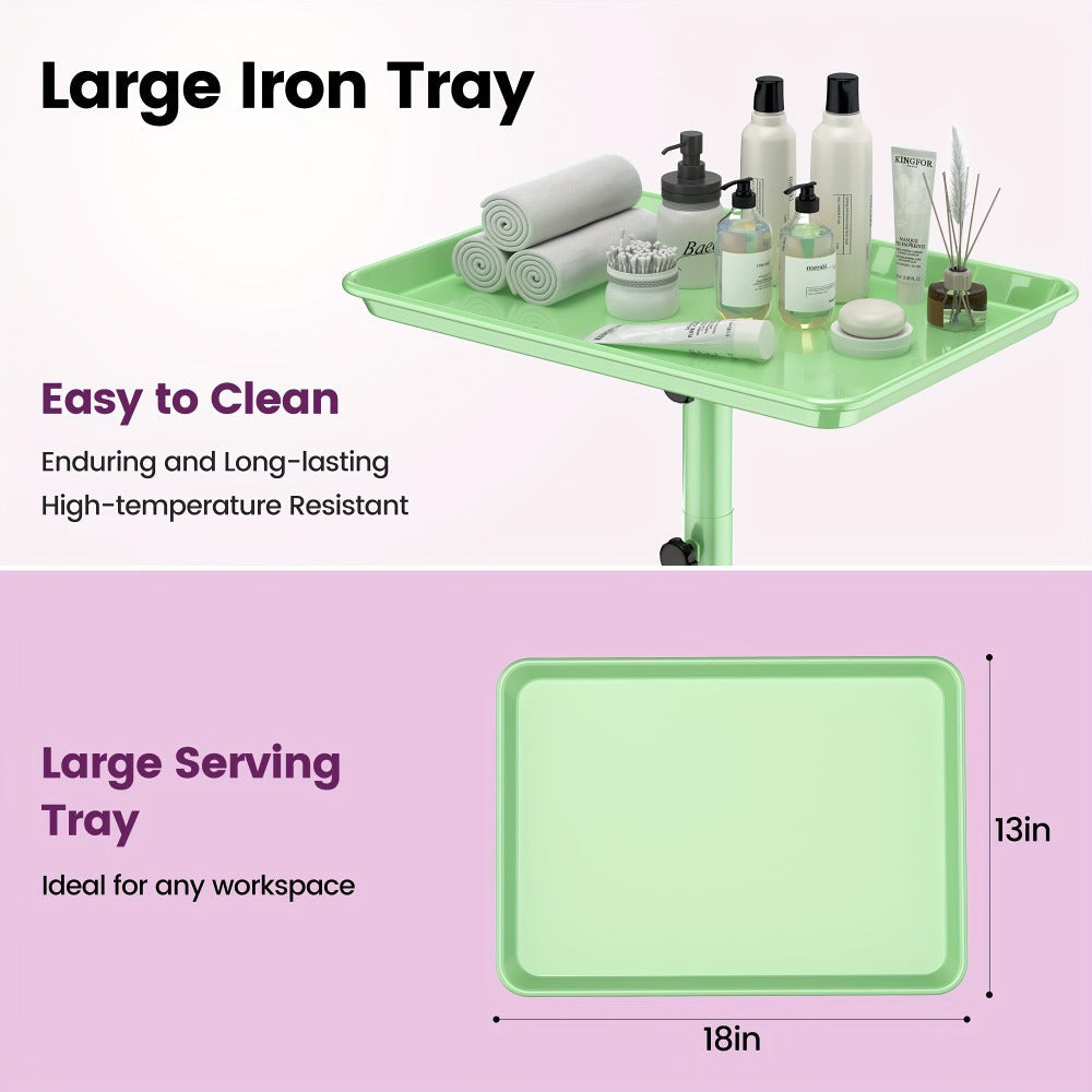6-Color Premium Aluminum Salon Rolling Tray on Wheels – Adjustable Height Hairdresser Cart, Tattoo Tray, Spa Service Trolley 