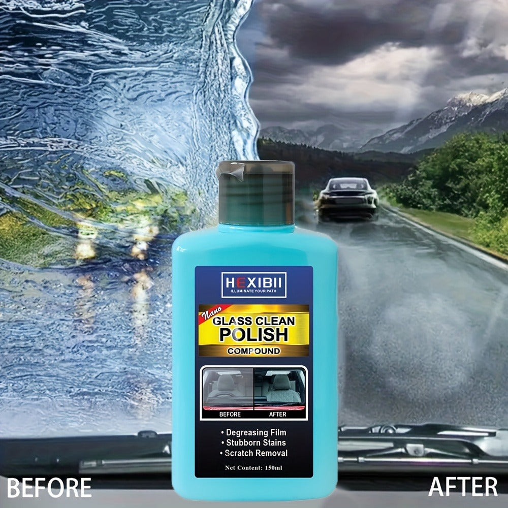 Car Glass Polish by HEXIBII, 150ml Oil-Film Cleaner Compound with Two Sponge Applicators for Windshields — image 2