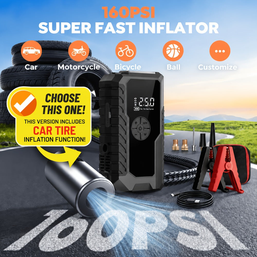 160PSI Air Pump Jump Starter 12V – Portable Car Emergency Starter, LED Light & Battery Charger, Winter Essential, 2 Styles — 