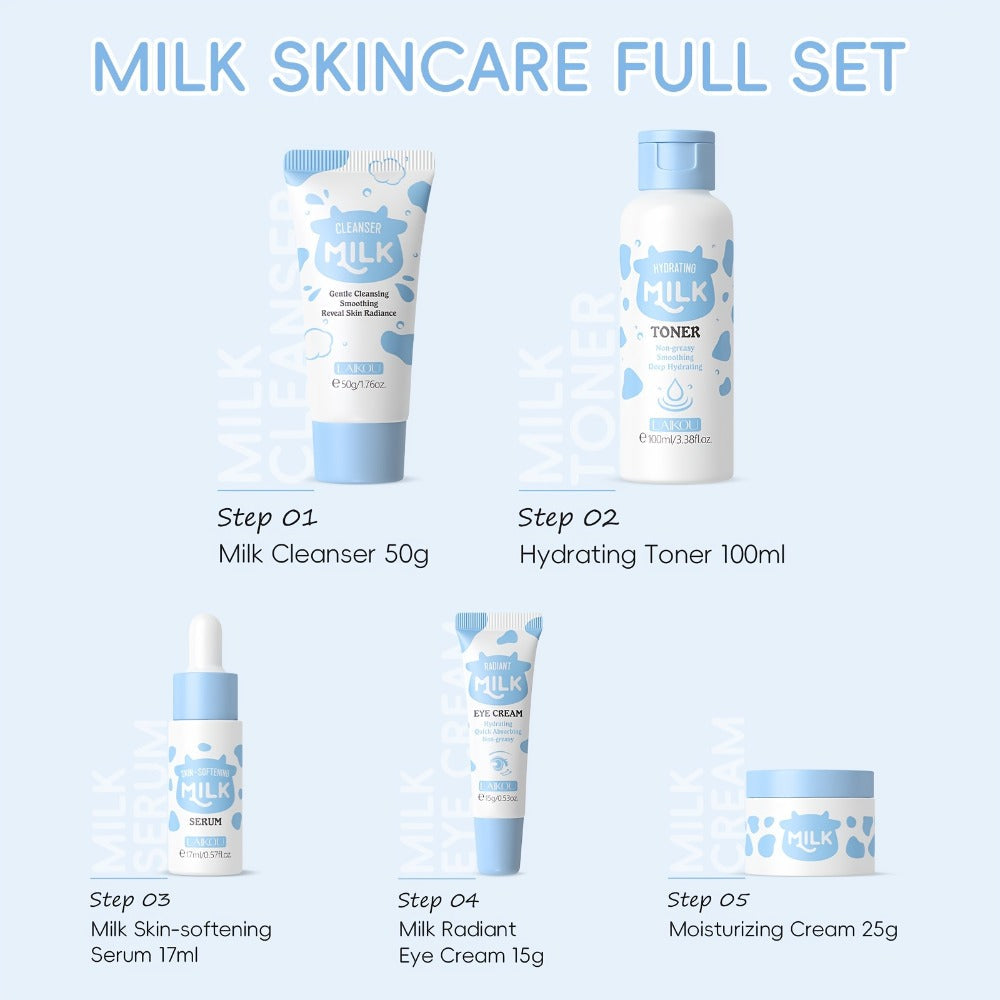 Skincare Set with LAIKOU Label, 5 Milk Niacinamide Alpha-Arbutin Items with Cleanser Toner Serum and Creams — image 4