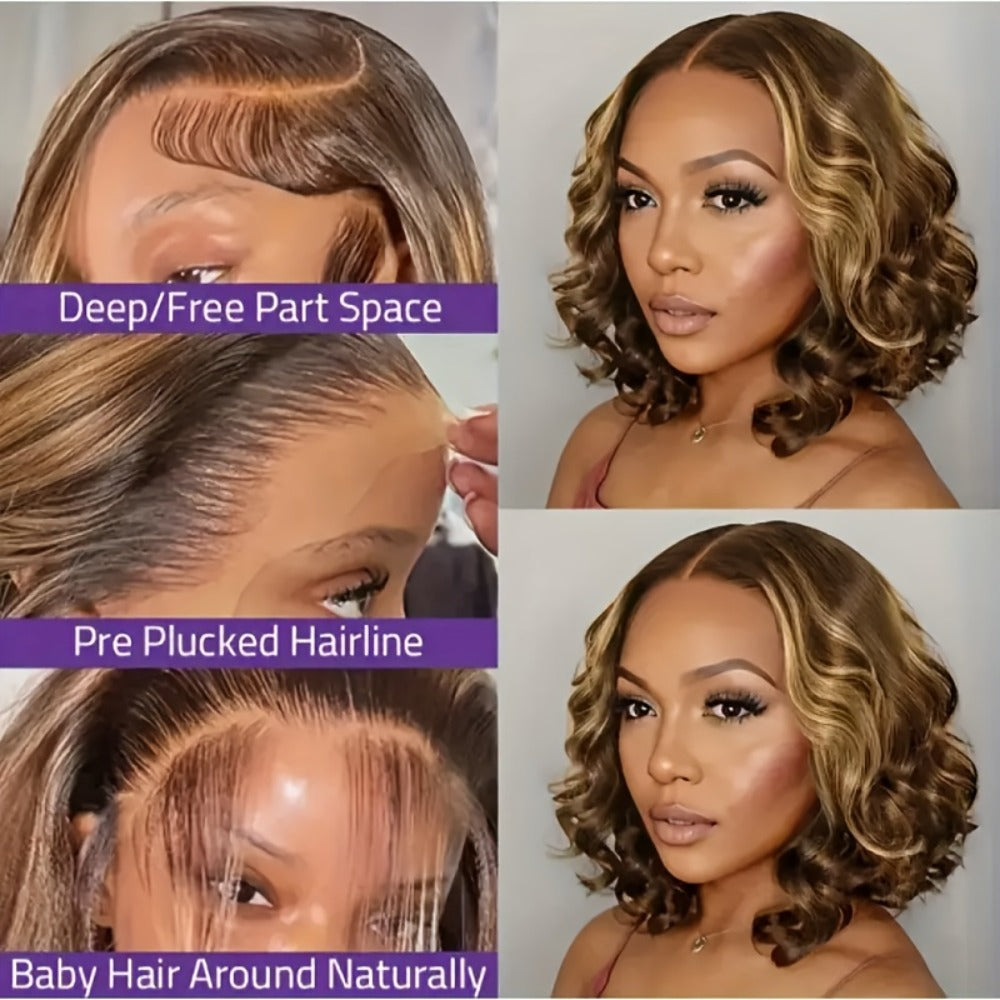 Lace Front Wig Human Hair Body Wave Bob with 13x4 HD Lace, 4/27 Ombre and 10-16in Length Choices — image 7