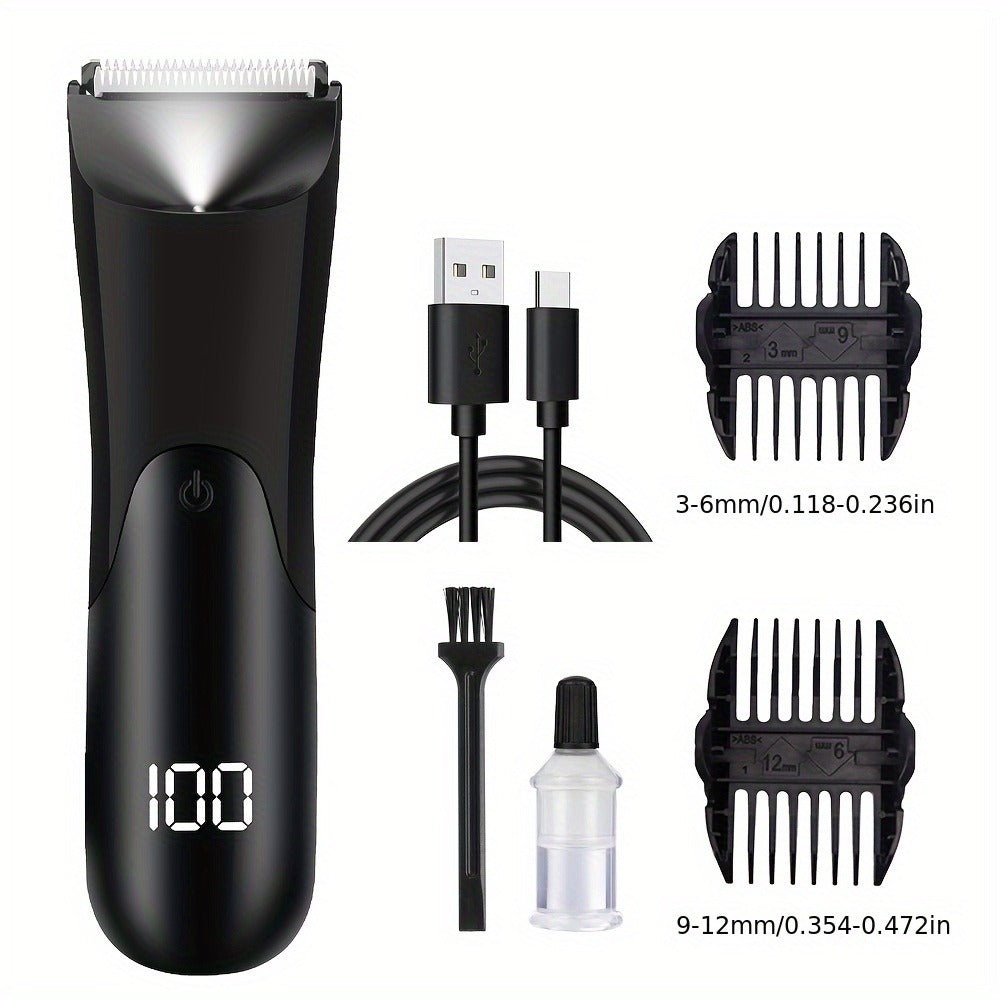 V-Shaped Ceramic-Blade Body Hair Trimmer with LCD Display, USB Cable, Guide Combs and Six Finish Options — image 5