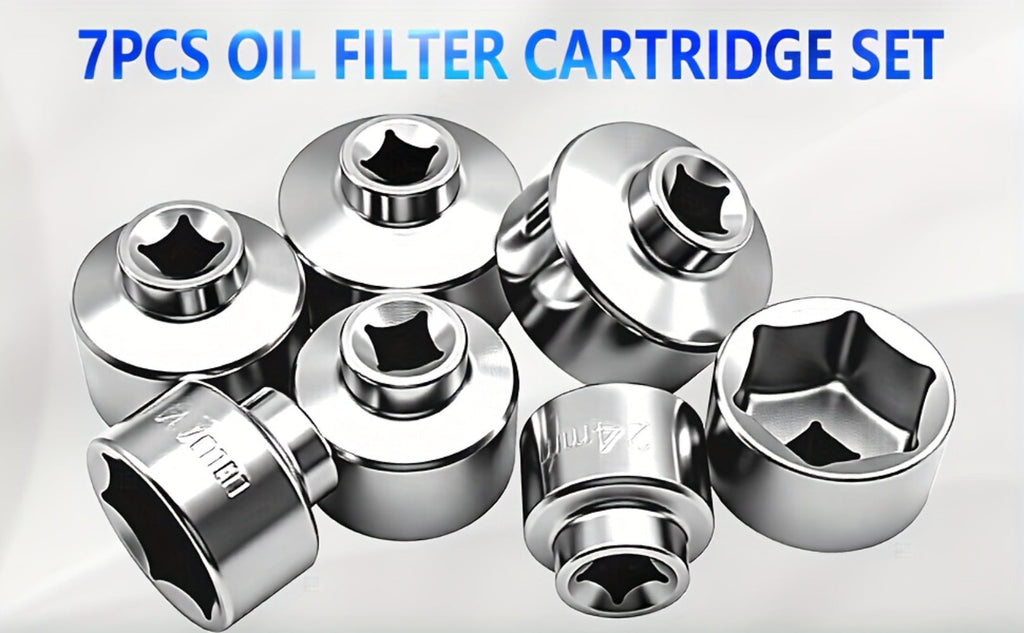 7-Piece Oil Filter Wrench Socket Set – CR-V Steel Hexagonal Cap Wrenches 24mm to 38mm, 3/8-Inch Drive, Universal Fit for Car 