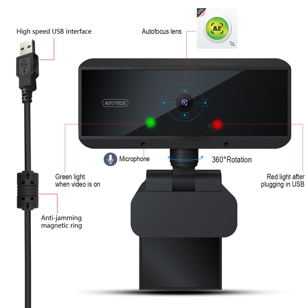 W5 HD Computer Webcam 5MP Auto-Focus 1080P USB Camera