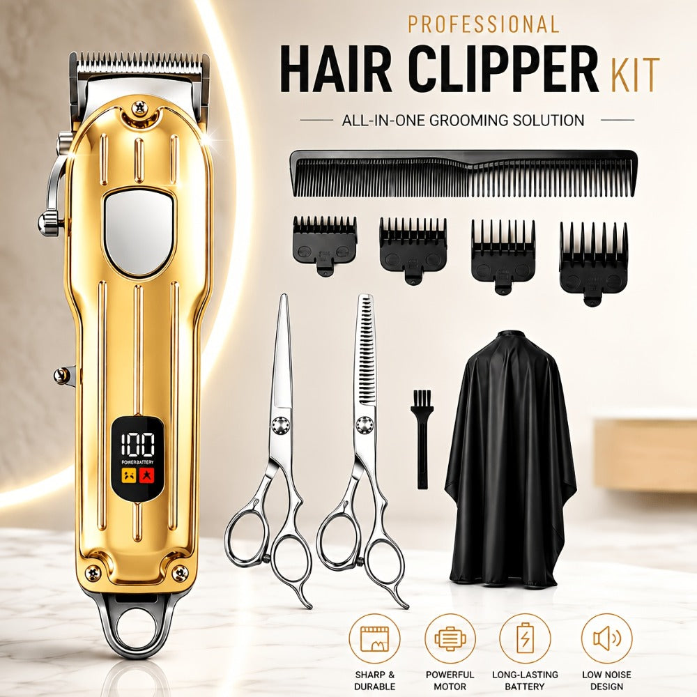 Barber Hair Clipper Kit for Men – USB Rechargeable Digital Size Adjustment, Complete Set with Scissors & 4 Limit Combs — imag