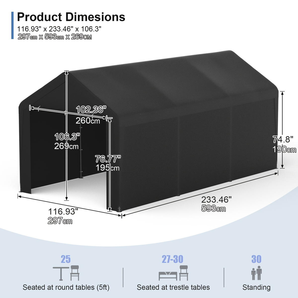 Carport Canopy 10x20 Portable Garage UV Protection for Garden, Patio and Yard Use, with the Listed Configuration — image 3