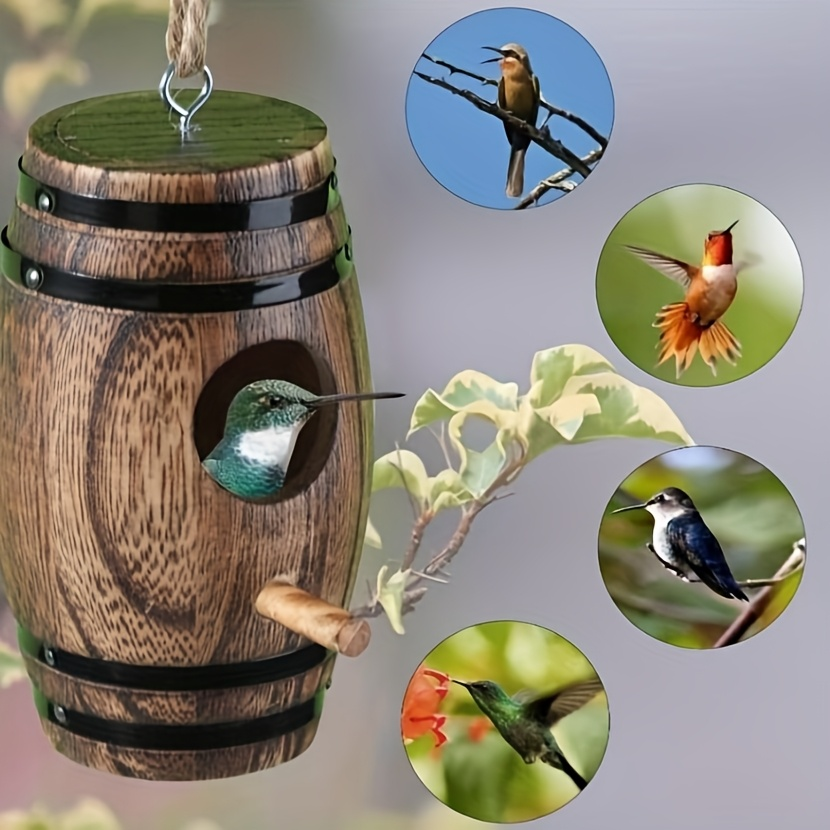 Hummingbird Nest Handcrafted Wood Vintage Barrel Hanging Outdoor Decor — image 6