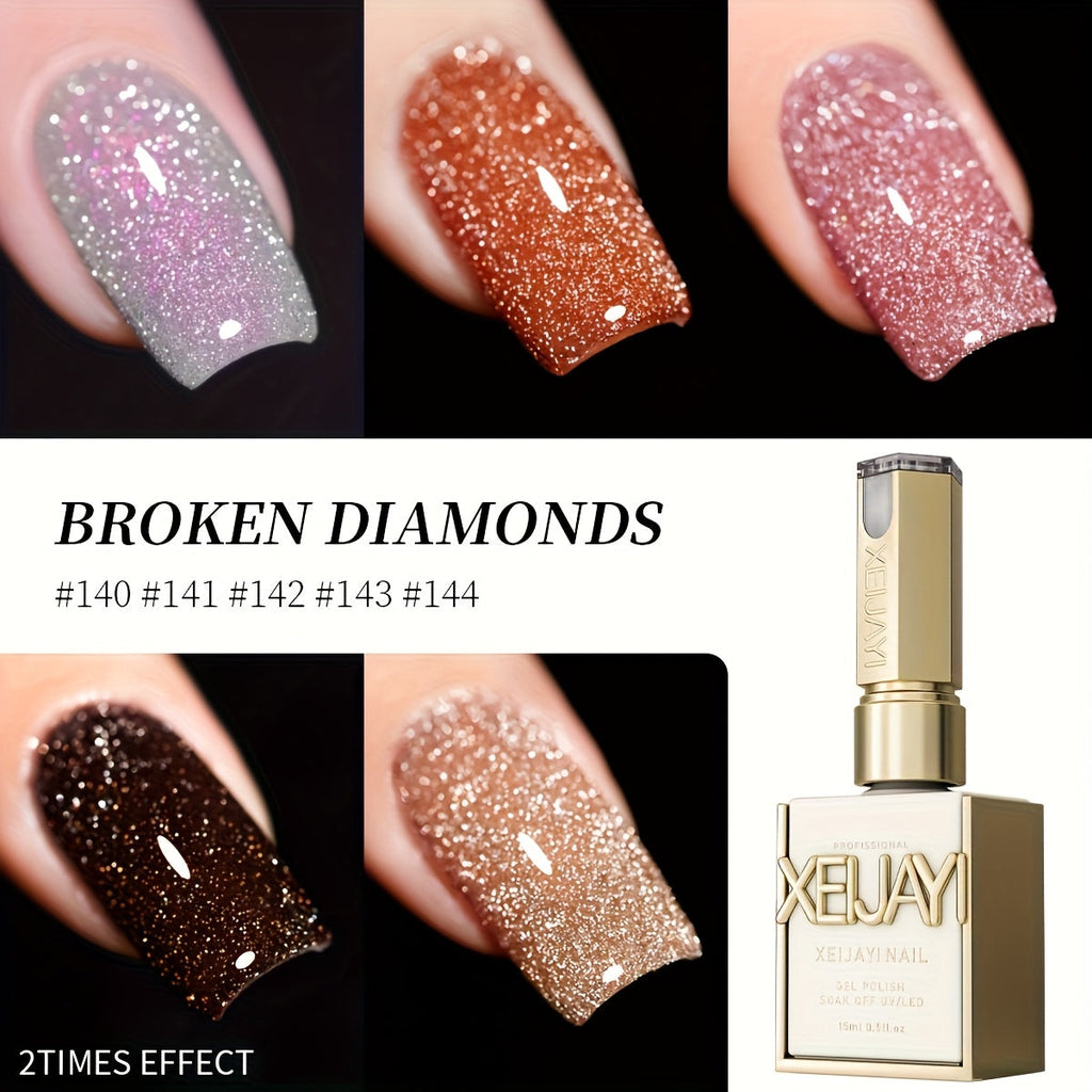 Gel Nail Polish 5-Color Pastel Diamond Glitter Set in Frame Bottles, Shades 140-144, with UV/LED Soak-Off Cure — image 13