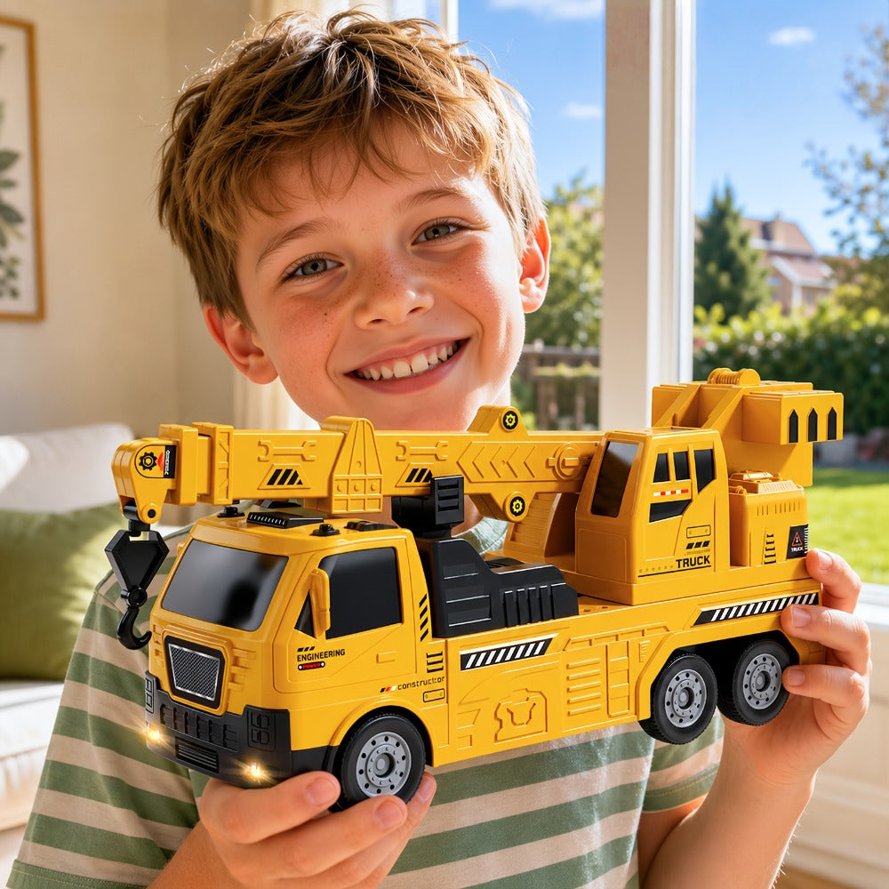 3-in-1 Crane Excavator & Racing Track Toy Set for Kids Ages 3+, Construction Vehicle Playset with Lights & Sounds — image 6