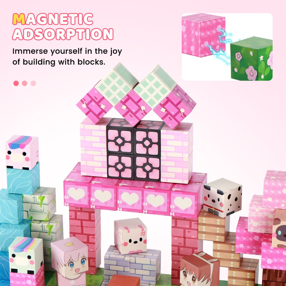 Pink Forest Park Magnetic Building Blocks 100 Piece STEM Set with the Listed Color, Size or Set Options for Everyday Use — im