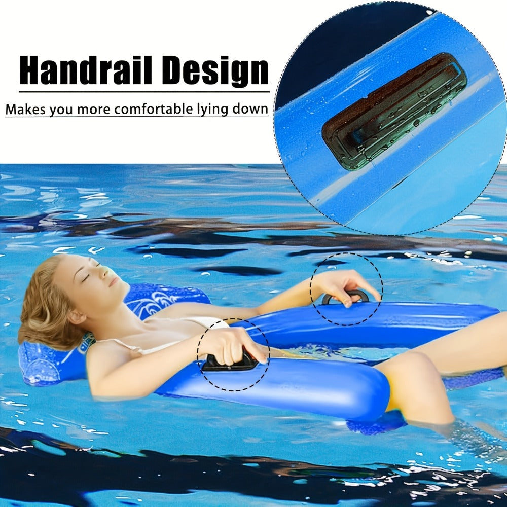 Blue Rectangular Pool Hammock with Mesh Center, Inflatable Headrest, Side Rails and Four Carry Handles — image 5
