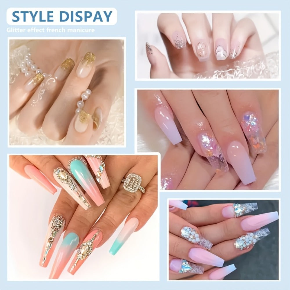 Acrylic Nail Kit NOCIS Clear, Pink and White Powder Set with Liquid Monomer, Five Brushes, File and Mixing Cup — image 3