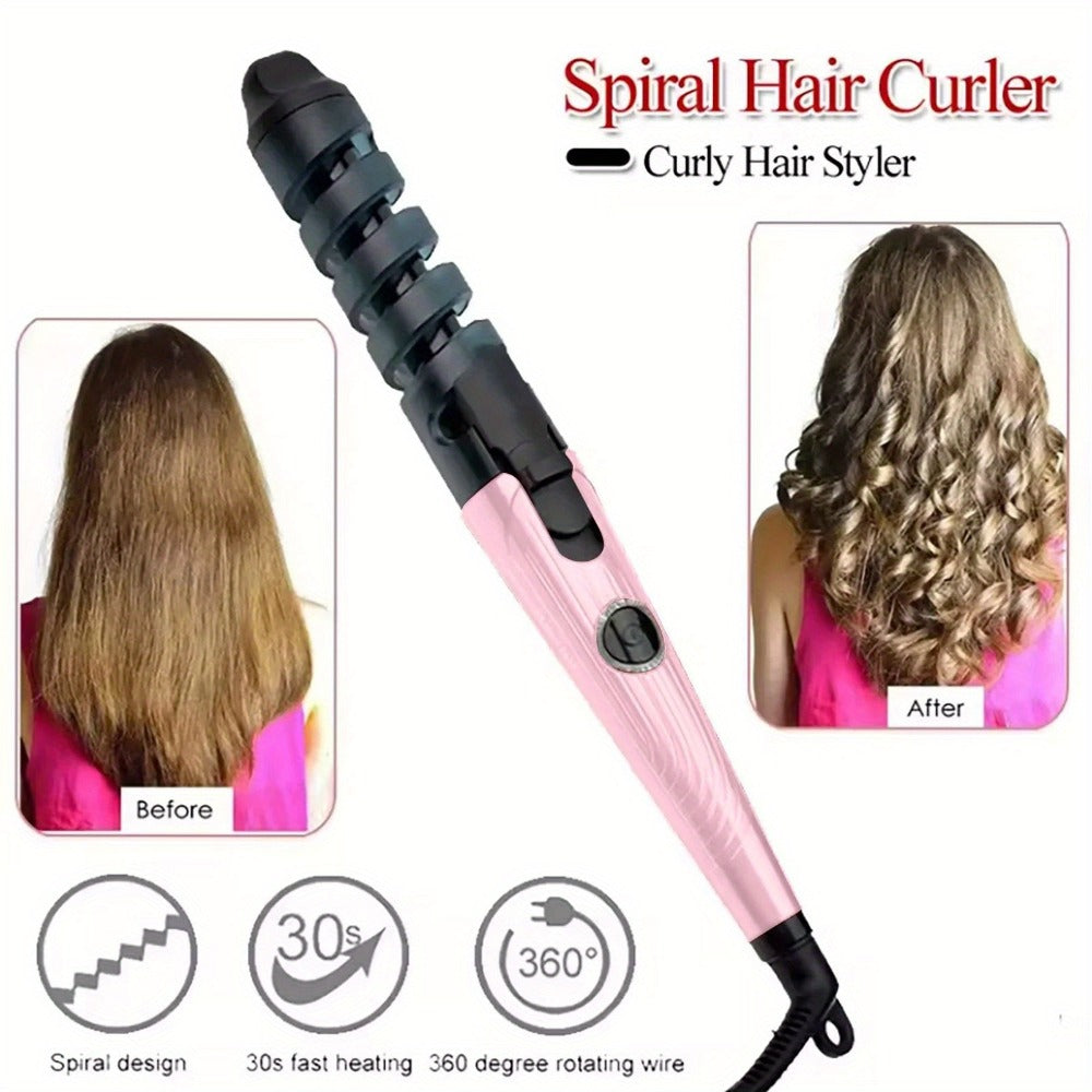 Spiral Barrel Curling Iron with One-Button Operation, Swivel Power Cord and Blue or Pink Finish — image 8