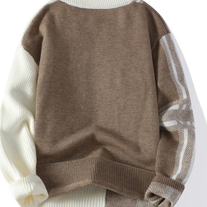 Mens Knitted Fashionable Casual Crew-Neck Sweater