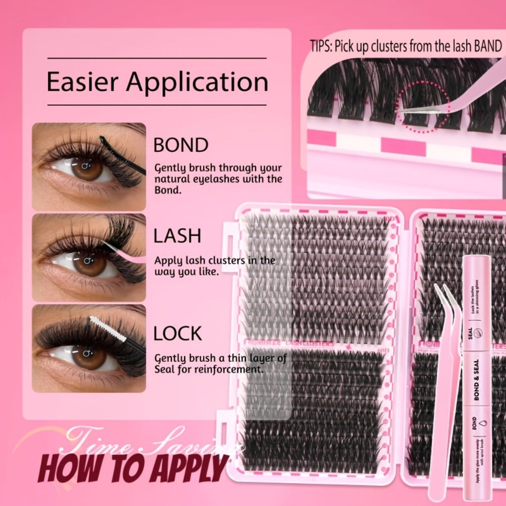 800-Piece 30D–80D Volume Lash Cluster Kit with Mixed 10–16mm Lengths and Pink Application Set — image 6