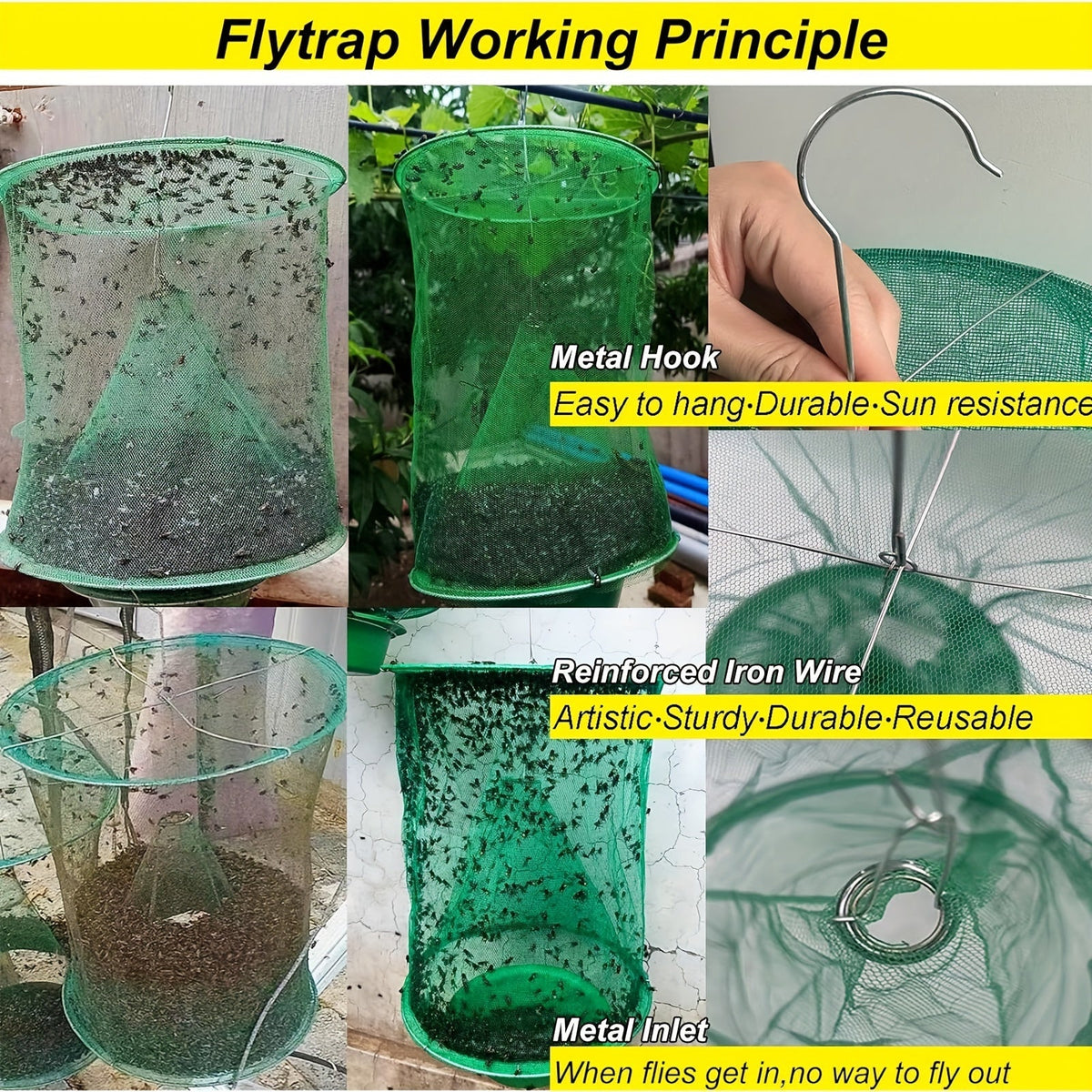 Green Hanging Mesh Fly Trap Cages with Removable Bait Bowls in Two-Pack or Four-Pack Options — image 7