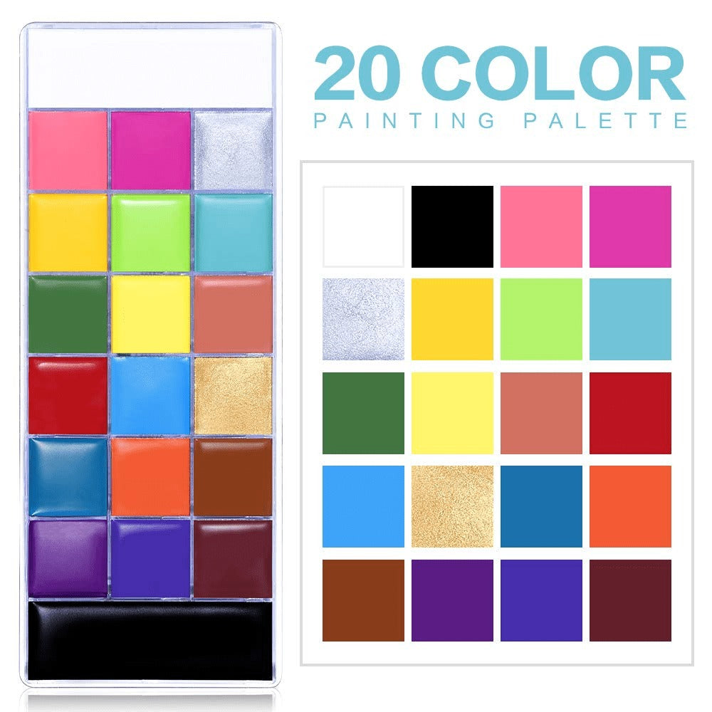 Oil-Based Face Body Paint Palette 20 Colors 168g – Halloween SFX Makeup Kit Black White Flash Tattoo Cosplay — image 10