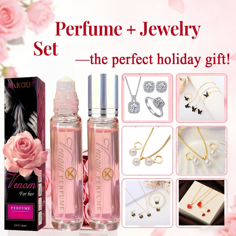 Pheromone Perfume & Jewelry Gift Set for Women 6-8 Hours - 2 Piece Fragrance Accessory Bundle for Bath Time, Home Spa and Per