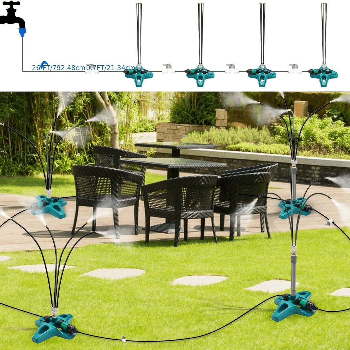 Outdoor Misting System – Standing Patio Mist Fan Cooling Sprinkler for Garden, Courtyard & Dust Suppression — image 4