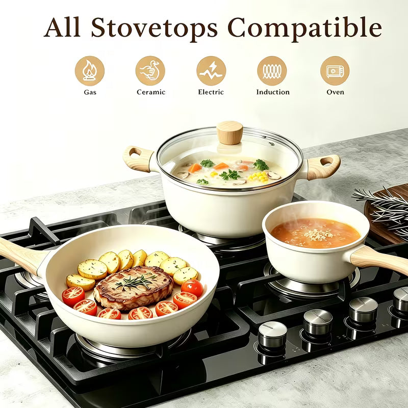 12-Piece Stainless Steel Cookware Set with Frying Pan and Saucepan